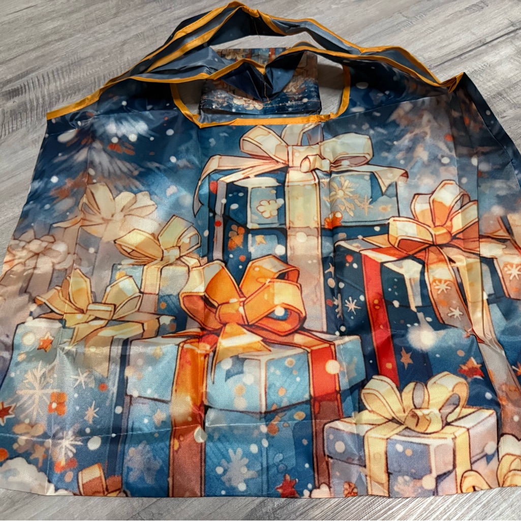 Festive Gift Print Foldable Large 15x20in Tote Bag Nylon